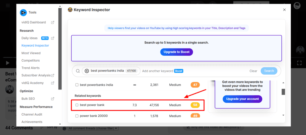 VidIQ keyword inspector