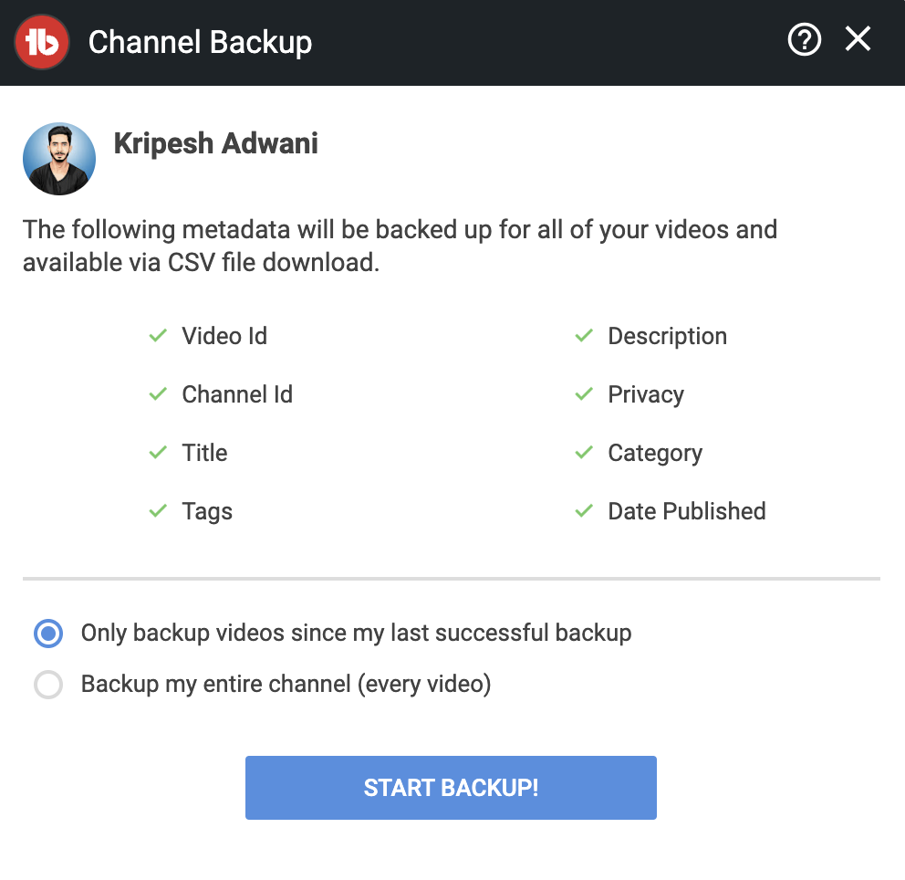 TubeBuddy Channel Backups