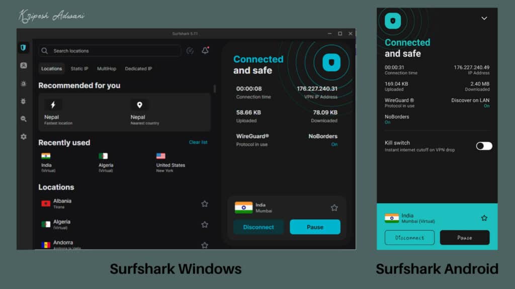 Surfshark Desktop vs Mobile UI