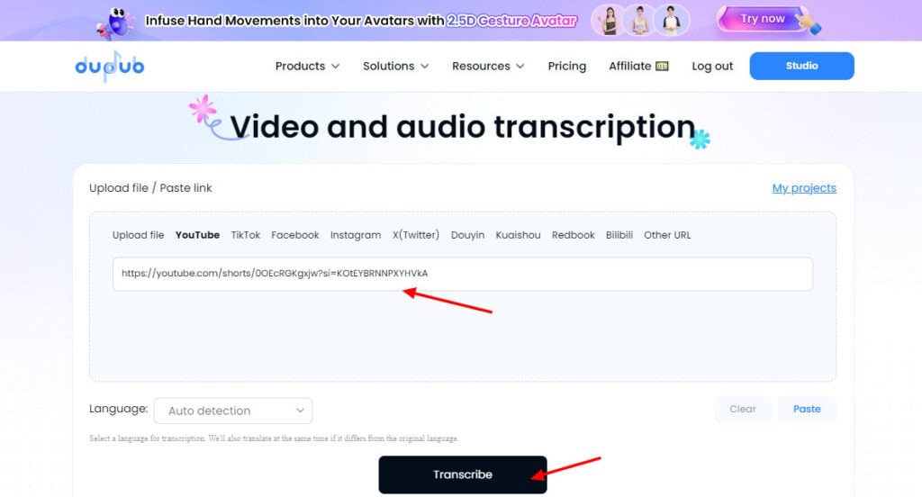 DupDub AI transcription