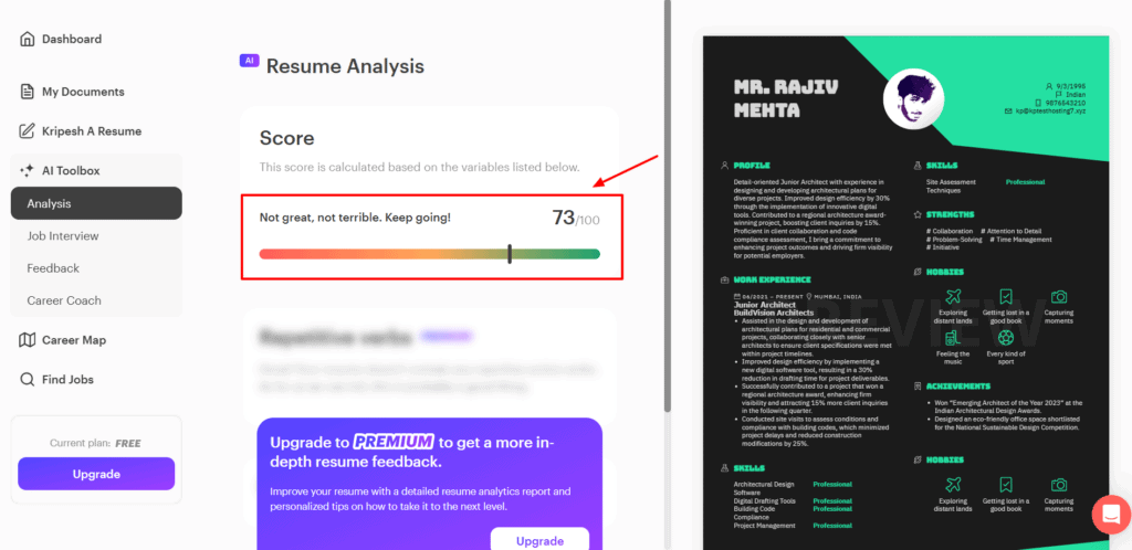 Kickresume - resume analysis