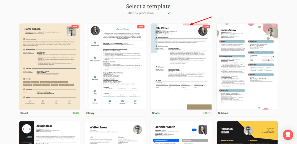 Kickresume templates