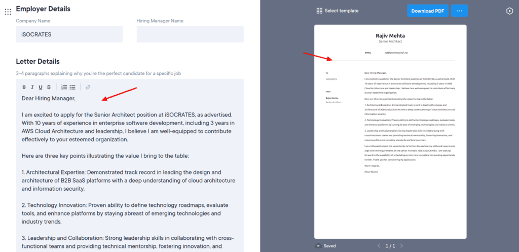 Resume.io - cover letter generator