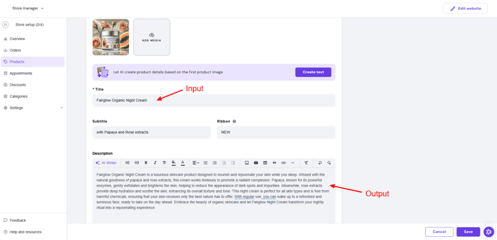 Hostinger website builder - AI Product Descriptions