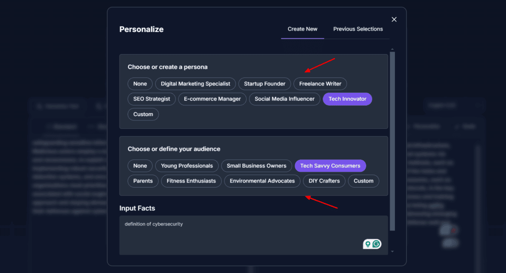 Humanize AI Text - Personalization setting