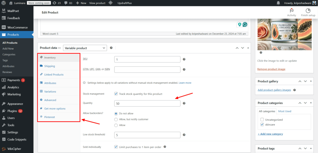 WooCommerce - Product options