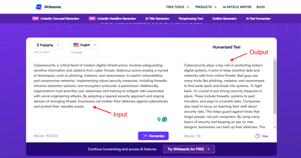 Writesonic AI Text Humanizer