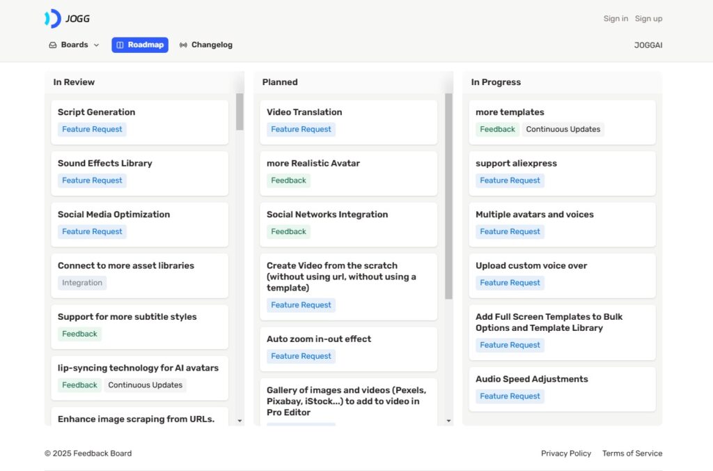 JoggAI - roadmap