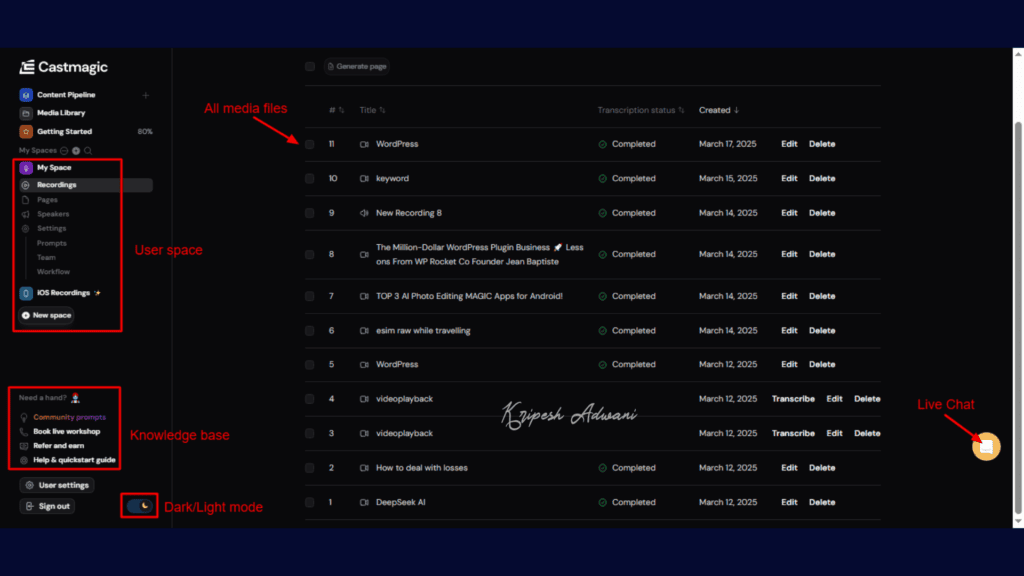 CastMagic Review User Interface
