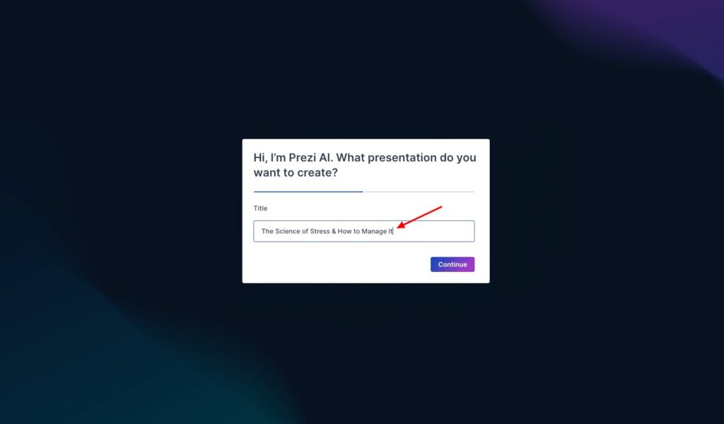 Entering AI prompt in Prezi