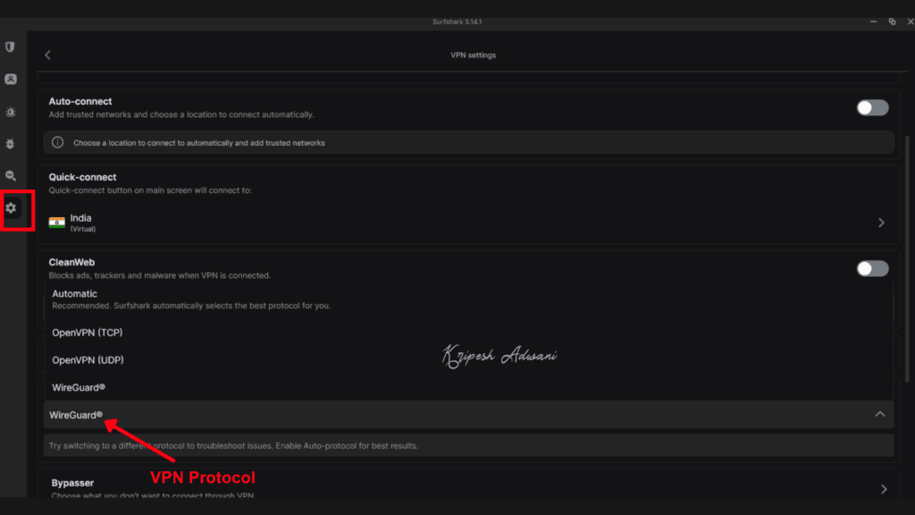 Step 3 Select the WireGuard Protocol