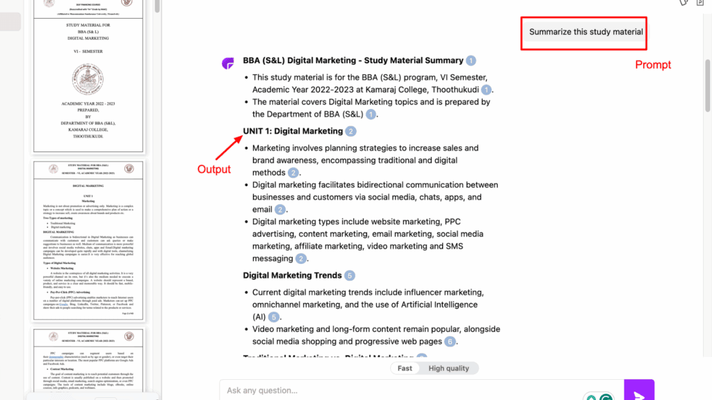 ChatPDF Input vs Output